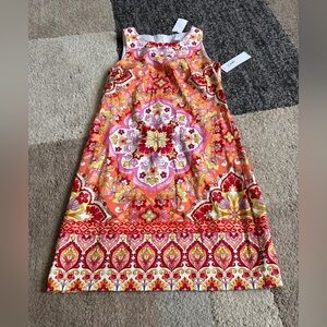 London Times Vibrant Orange and Pink Patterned Dress - Size 4